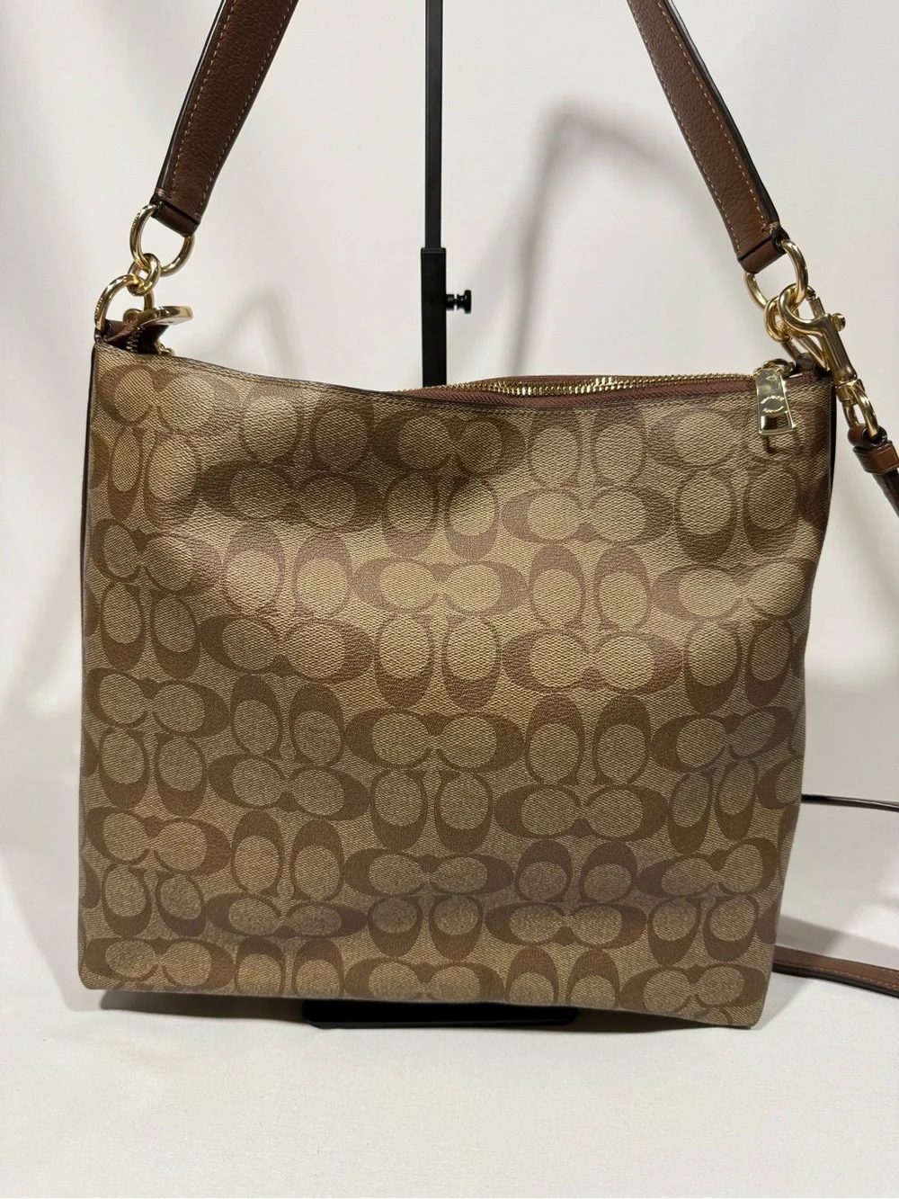 Coach Brown Signature Canvas and Leather Shoulder Bag with Gold Hardware